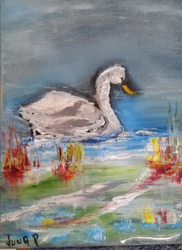 Painting titled "the duck" by Pascal Jung, Original Artwork, Oil