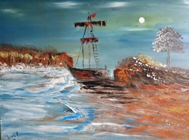 Painting titled "flight boat" by Pascal Jung, Original Artwork, Oil