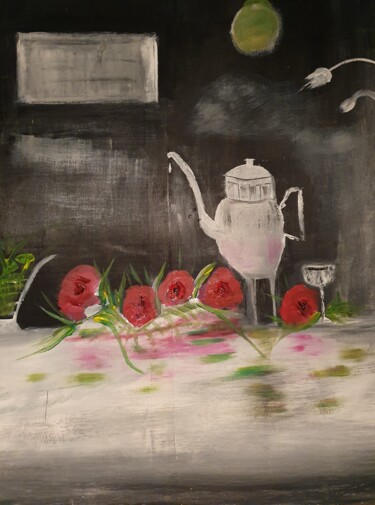 Malerei mit dem Titel "a cup of tee and fl…" von Pascal Jung, Original-Kunstwerk, Öl