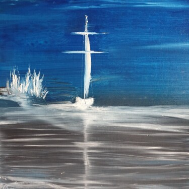 Painting titled "BLU MOON" by Pascal Jung, Original Artwork, Oil