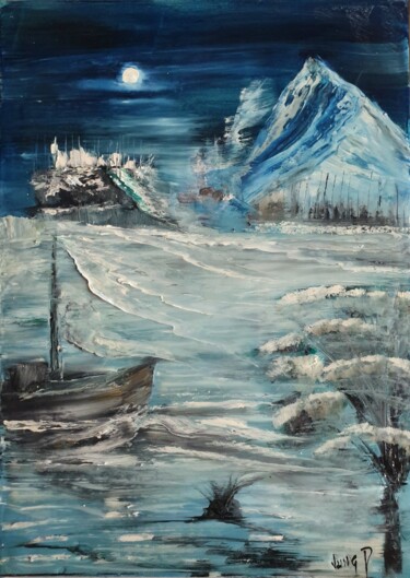 Painting titled "winter blu scape" by Pascal Jung, Original Artwork, Oil