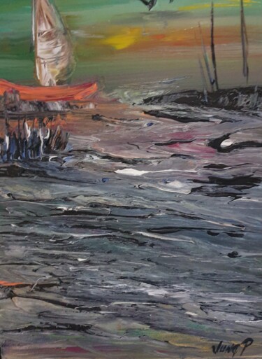 Картина под названием "betwin sea and beach" - Pascal Jung, Подлинное произведение искусства, Масло