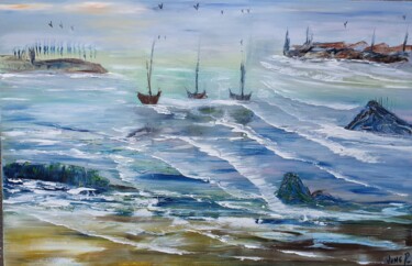 Painting titled "seascape ASIA" by Pascal Jung, Original Artwork, Oil