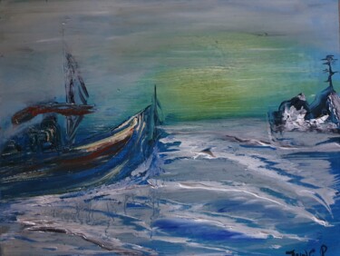 Painting titled "fantasie boat and m…" by Pascal Jung, Original Artwork, Oil