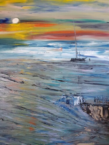 Pittura intitolato "Retour de pêche mar…" da Pascal Jung, Opera d'arte originale, Olio