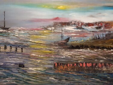 Malerei mit dem Titel "Fisching place" von Pascal Jung, Original-Kunstwerk, Öl