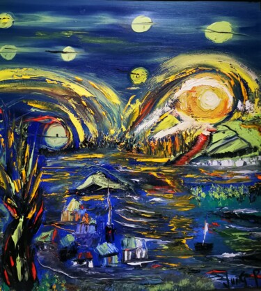 Painting titled "Night stars" by Pascal Jung, Original Artwork, Oil