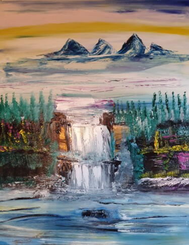 Painting titled "waterfall" by Pascal Jung, Original Artwork, Oil