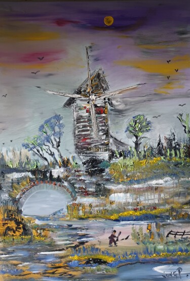 Schilderij getiteld "Le vieux moulin" door Pascal Jung, Origineel Kunstwerk, Olie