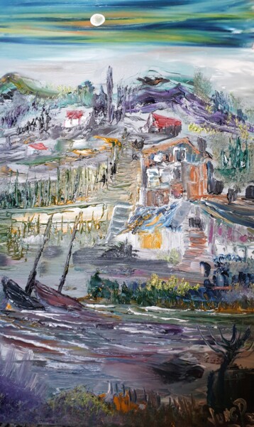 Картина под названием "Betwin mountain and…" - Pascal Jung, Подлинное произведение искусства, Масло
