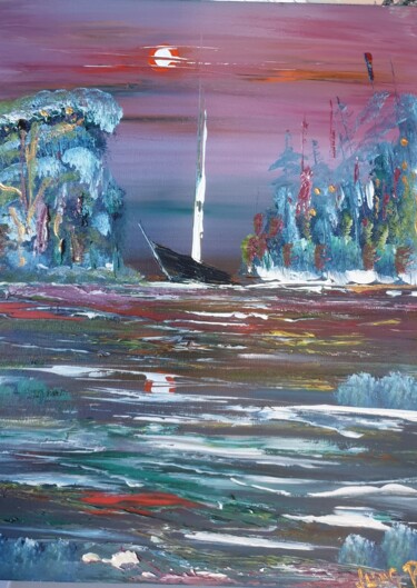 Malerei mit dem Titel "L' île secrète" von Pascal Jung, Original-Kunstwerk, Öl