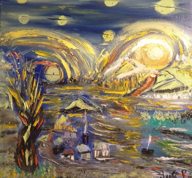 Painting titled "my night" by Pascal Jung, Original Artwork, Oil
