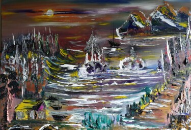 Painting titled "le village enchanté" by Pascal Jung, Original Artwork, Oil