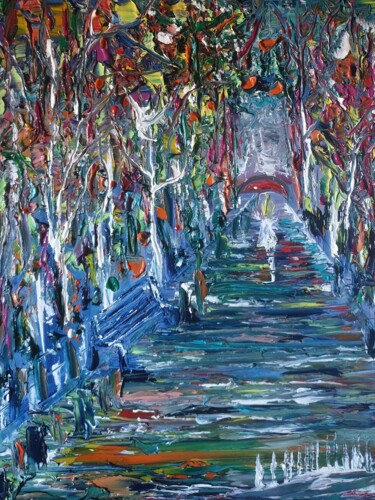 Malerei mit dem Titel "le chemin" von Pascal Jung, Original-Kunstwerk, Öl