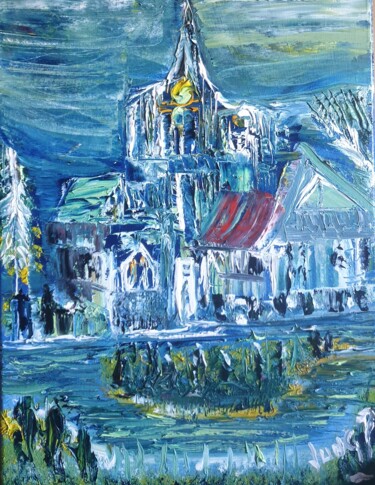 Peinture intitulée "la vieille église" par Pascal Jung, Œuvre d'art originale, Huile