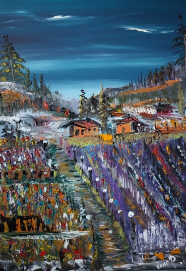 Painting titled "LES CHALETS" by Pascal Jung, Original Artwork, Oil