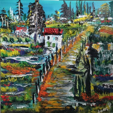 Painting titled "Le chemin du Lac" by Pascal Jung, Original Artwork, Oil