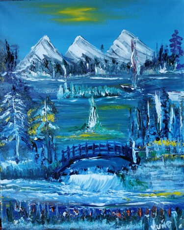 Ζωγραφική με τίτλο "Le pont du lac" από Pascal Jung, Αυθεντικά έργα τέχνης, Λάδι