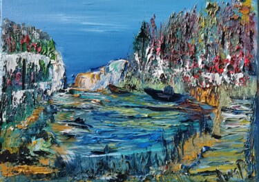 Painting titled "Le canal" by Pascal Jung, Original Artwork, Oil