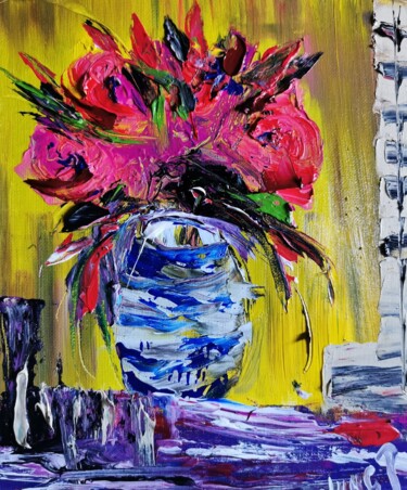 Pittura intitolato "Roses" da Pascal Jung, Opera d'arte originale, Olio