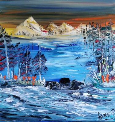 Картина под названием "The lake" - Pascal Jung, Подлинное произведение искусства, Масло