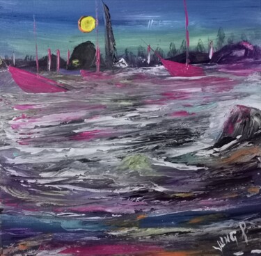 Картина под названием "Pink boats" - Pascal Jung, Подлинное произведение искусства, Масло