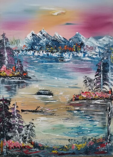 Painting titled "Lakeside" by Pascal Jung, Original Artwork, Oil