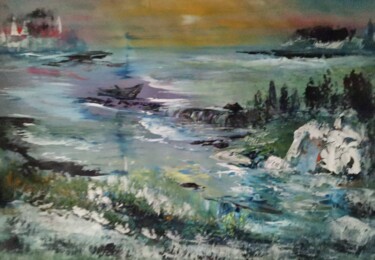 Peinture intitulée "Le coin du pêcheur" par Pascal Jung, Œuvre d'art originale, Huile