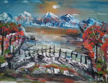 Schilderij getiteld "Mountains" door Pascal Jung, Origineel Kunstwerk, Olie