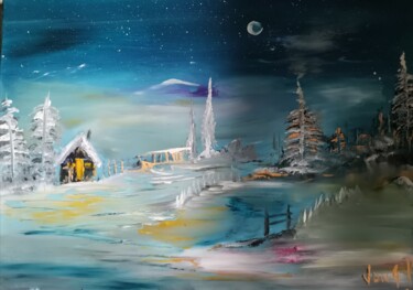 Painting titled "One evening in wint…" by Pascal Jung, Original Artwork, Oil
