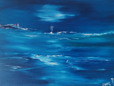 Painting titled "Pnl# on blue" by Pascal Jung, Original Artwork, Oil