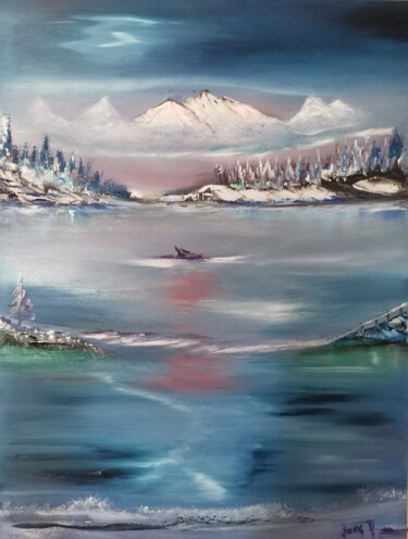 Pintura titulada "Le lac gelé" por Pascal Jung, Obra de arte original, Oleo