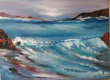 Peinture intitulée "Cascade en mer" par Pascal Jung, Œuvre d'art originale, Huile