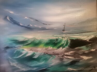 Painting titled "La mer  du vaisseau…" by Pascal Jung, Original Artwork, Oil