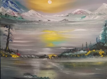 Painting titled "Betwin lake and mou…" by Pascal Jung, Original Artwork, Oil