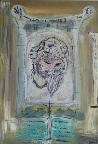 Painting titled "Évocation Jesus" by Pascal Jung, Original Artwork, Oil