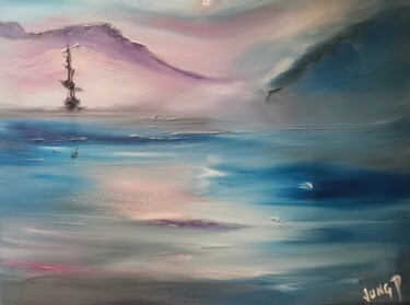 Malerei mit dem Titel "Blu lagoun #2022" von Pascal Jung, Original-Kunstwerk, Öl