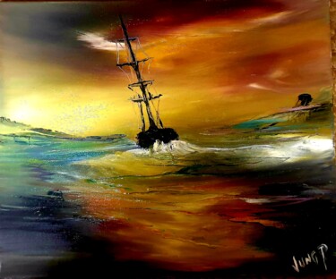 Painting titled "Power Poseidon" by Pascal Jung, Original Artwork, Oil