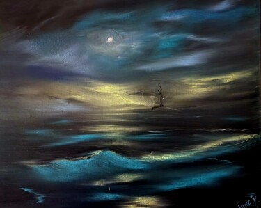 Painting titled "The Moon" by Pascal Jung, Original Artwork, Oil