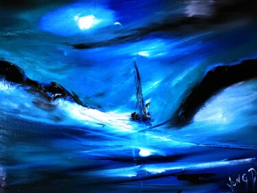 Pittura intitolato "Blu évasion" da Pascal Jung, Opera d'arte originale, Olio