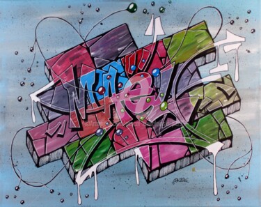 Schilderij getiteld "Tableau Graffiti av…" door Pascal Kowalewski (PK29), Origineel Kunstwerk, Acryl Gemonteerd op Frame voo…