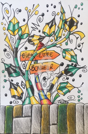 Disegno intitolato "Bien-Être - Bonheur" da Pascal Kowalewski (PK29), Opera d'arte originale, Matita