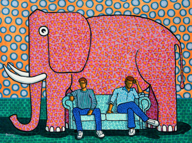 Painting titled "The Elephant in the…" by Pascal Lagesse, Original Artwork, Acrylic Mounted on Wood Stretcher frame