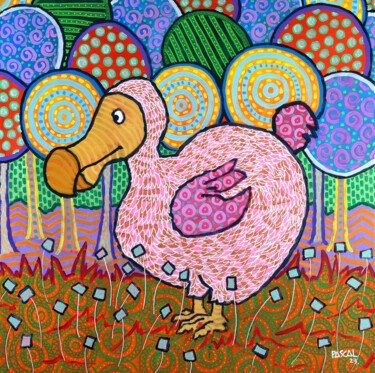 Painting titled "Dodo in the field w…" by Pascal Lagesse, Original Artwork, Acrylic Mounted on Wood Stretcher frame