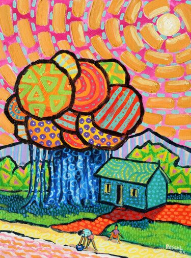 Картина под названием "Green house" - Pascal Lagesse, Подлинное произведение искусства, Акрил Установлен на Деревянная рама…