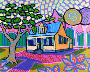 Painting titled "House in Moka, Maur…" by Pascal Lagesse, Original Artwork, Acrylic Mounted on Wood Stretcher frame