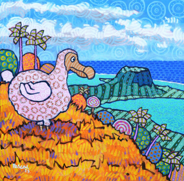 Schilderij getiteld "Pink dodo and Le Mo…" door Pascal Lagesse, Origineel Kunstwerk, Acryl Gemonteerd op Frame voor houten b…