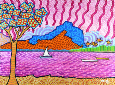Картина под названием "Sail boat at Le Mor…" - Pascal Lagesse, Подлинное произведение искусства, Акрил Установлен на Деревян…