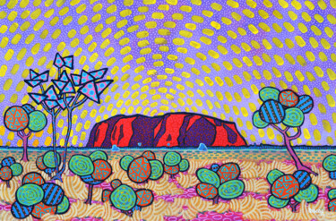 Картина под названием "Uluru" - Pascal Lagesse, Подлинное произведение искусства, Акрил Установлен на Деревянная рама для но…