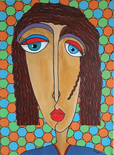 Painting titled "Portrait féminin 3" by Pascal Lago, Original Artwork, Acrylic Mounted on Wood Stretcher frame